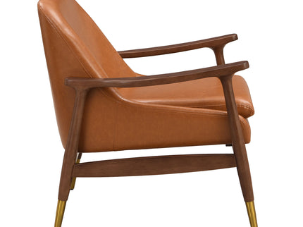 Mid - Century Accent Chair With Cushioned Seat, Brass Tipped Legs