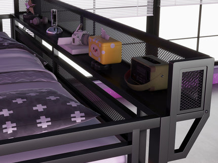Loft Bed With Desk And Charging Station With Stairs And Light