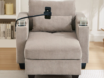 Convertible Chaise Lounge Sofa Chair With USB Ports, Cup Holders, Phone Holder And Storage