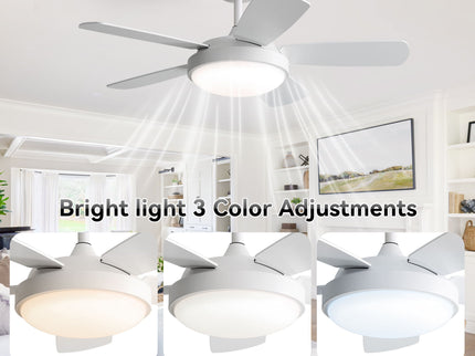 42" Ceiling Fan With 22W LED Light And Remote Control Blades Reversible DC Motor - White