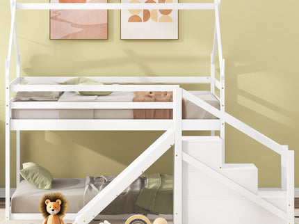 Twin Over Twin House Loft Or Bunk Bed With Slide And Staircase