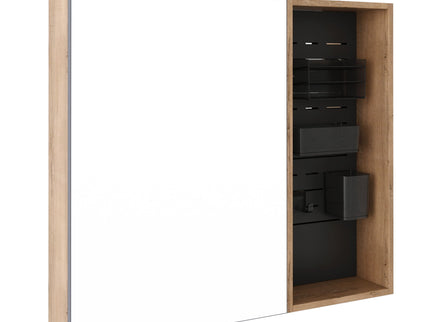 Wall Mounted Bathroom Mirror Cabinet & Adjustable Shelves - Imitative Oak