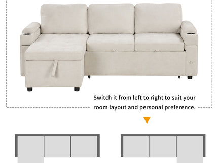 Convertible L Shaped Sofa Couch With Storage, Cup Holders, USB Ports