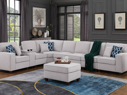 Jessica - Sectional Sofa With Ottoman - Light Gray