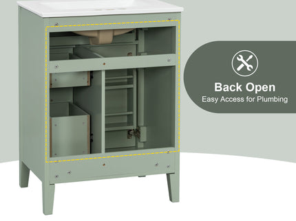 Bathroom Vanity With Sink, 3 Drawers & Cabinet With 2 Tier Door Storage Rack, Soft Close Doors & Drawers
