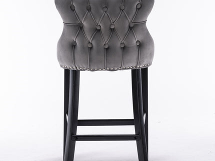 Contemporary Upholstered Wing-Back Barstools With Button Tufted Decoration And Wooden Legs, And Nailhead Trim, Leisure Style Bar Chairs, Bar Stools (Set of 2)