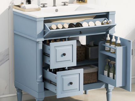 Modern Bathroom Vanity With Sink, Freestanding Cabinet With Flip Drawer & Adjustable Shelf