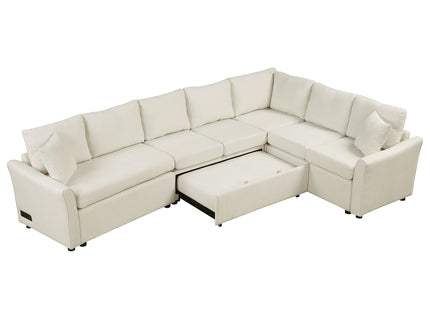 L-Shaped Sofa Convertible Sofa Bed Pull Out Sofa Sleeper With Two Back Pillows, Two USB Ports And Two Power Sockets For Living Room