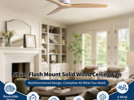 Low Profile Flush Ceiling Fan Without Light - Matte White / White