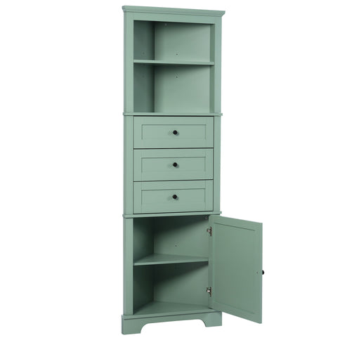 Tall Storage Cabinet With 3 Drawers And Adjustable Shelves For Bathroom