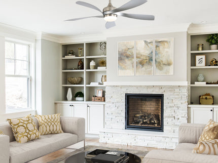 52" Ceiling Fan With Light Featuring 5 Blades Dimmable LED And Memory Function - Nickel