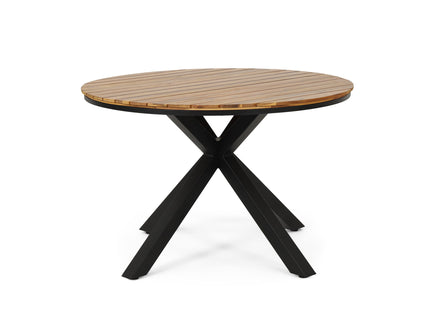 5 Piece Outdoor Dining Set With Round Table And 4 Wrapped Chairs - Black / Brown / Teak