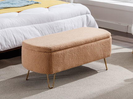 Storage Ottoman Bench For End Of Bed Legs, Modern Camel Faux Fur Entryway Bench Upholstered Padded With Storage For Living Room Bedroom
