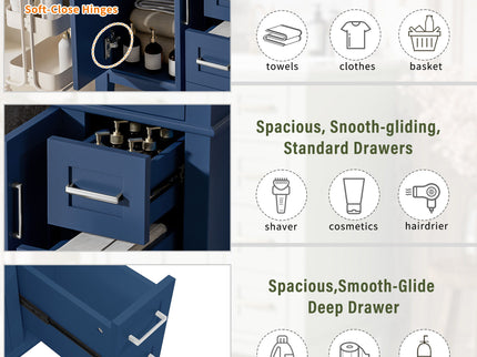 Modern Bathroom Vanity With Sink, Storage Cabinet, Soft Close Doors, Deep & Standard Drawers