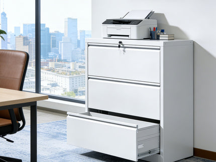 Lateral File Cabinet, Locking Heavy Duty, Anti-Tip Safety Interlock, Vertical Storage For Letter/Legal/A4 Files