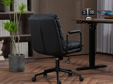 Office Chair, Mid Back Home Office Desk Task Chair With Wheels And Arms Ergonomic Computer Rolling Swivel Chair With Padded Armrest