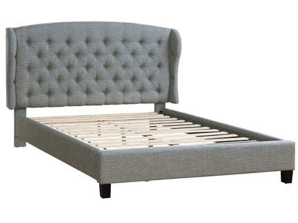 Queen Size Bed With Adjustable Button Tufted Headboard - Gray