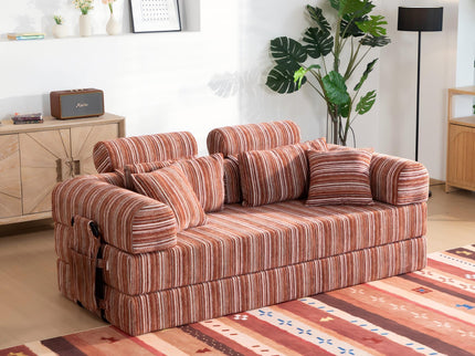 Convertible Sleeper Sofa Bed With High Density Compressed Sponge For Living Room - Red Striped
