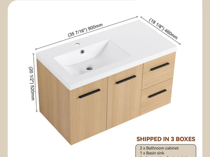 Wall Mounted Floating Bathroom Vanity With Sink, Door & Drawers Modular Cabinet
