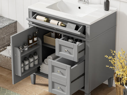Bathroom Vanity With Top Sink, 2 Drawers & Tip Out Drawer
