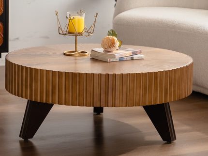 Round Retro Coffee With Solid Wood Legs