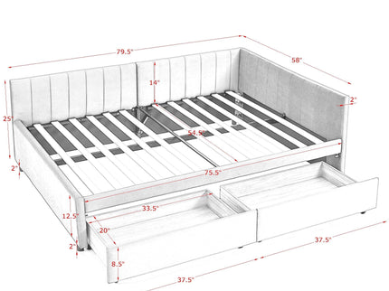 Upholstered Tufted Daybed Frame With Storage Drawers