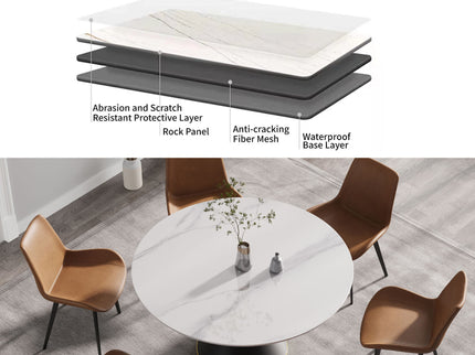 Modern Artificial Stone Round Carbon Steel Base Dining Table, Can Accommodate 6 People