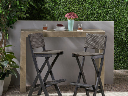 Outdoor Folding Acacia Wood Barstools With Rattan Backrest And Seat