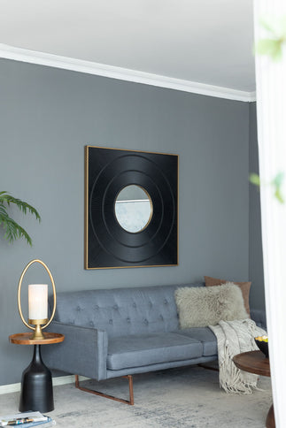 Square Carved Mirror With Pleated Design WithIron Frame, Neutral Colorway Wall Decor For Living Room Bathroom Entryway