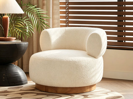 Swivel Accent Chair With Curved Backrest For Home Decor - Beige