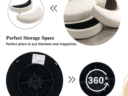 360° Swivel Accent Barrel Chair With Storage Ottoman & 4 Pillows, Modern Leisure Chair Round Accent For Living Room