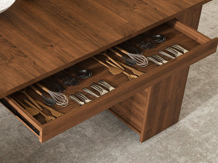 Dining Table With Drawers & Open Storage - Walnut