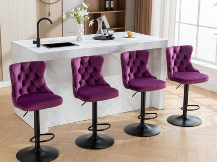 Swivel Barstools Adjusatble Seat Height, Modern Upholstered Bar Stools With Backs Comfortable Tufted For Home Pub And Kitchen Island (Set of 2)