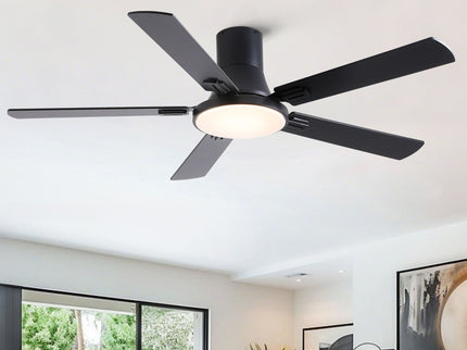 Flush Mount Ceiling Fans With LED Light And Remote Control, 5 Blades