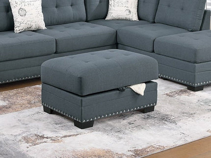 L - Shaped Sectional Sofa Set With Storage Ottoman, Tufted Upholstery Nailhead Trim