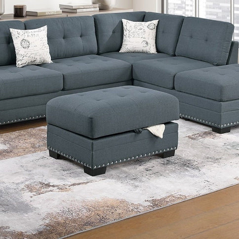L - Shaped Sectional Sofa Set With Storage Ottoman, Tufted Upholstery Nailhead Trim