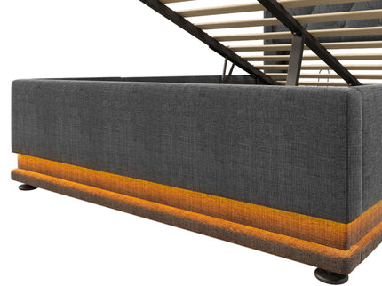Upholstered Bed, 360 Surround LED Function, Remote Control, Hydraulic Storage Bed With USB, Type-C Charging (Without Mattress)