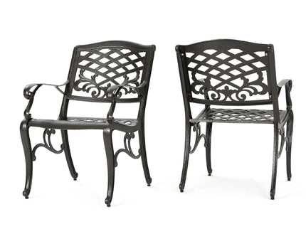 Luminea - Outdoor Aluminum Dining Chair With Scroll Design, Lattice Pattern And Cabriole Legs - Bronze