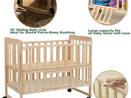 Portable Mini Baby Crib 5 In 1 Convertible With Foldable Storage - Natural Wood