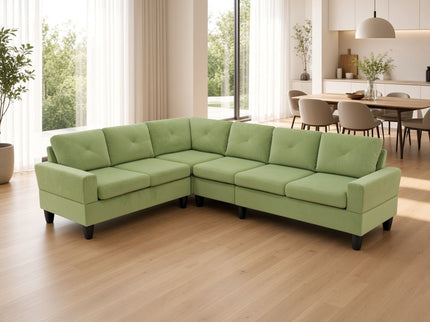Modular L - Shaped Sectional Sofa, 6 Seater, 4 Piece Couch With Chaise - Green