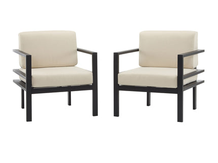 Modern 3 Piece Outdoor Patio Seating Set With Aluminum Frame And Weather Resistant Cushions - Beige / Gray