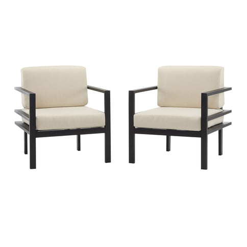 Modern 3 Piece Outdoor Patio Seating Set With Aluminum Frame And Weather Resistant Cushions - Beige / Gray