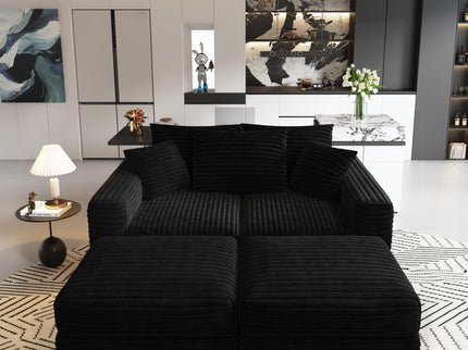 Deep Seat Convertible Sofa With Soft Pillows And Ottomans