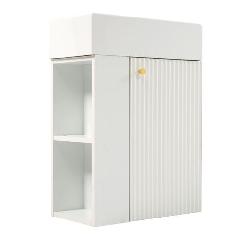 Floating Bathroom Vanity With Resin Basin, Left Side Storage - White