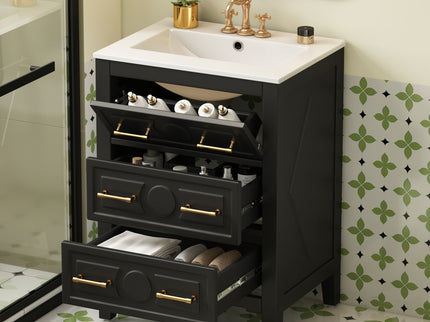 Bathroom Vanity With Sink, Free Standing Single Set, 3 Drawer Storage Cabinet