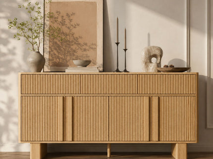 Sideboard Buffet Cabinet With 3 Drawers And 4 Doors For Dining Room