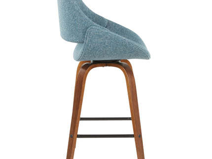 Fabrico - Mid-Century Modern Counter Stool (Set of 2) - Walnut / Blue
