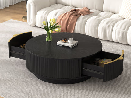 Farmhouse Round Coffee Table With Storage Drawer