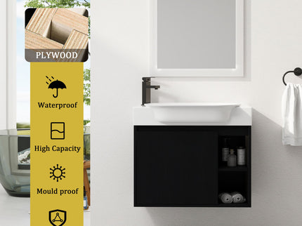 28" Wall Mounted Bathroom Vanity With Sink & Soft Close Door - Black Chestnut