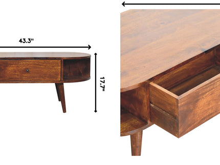 Oval Coffee Table With 1 Drawer - Chestnut